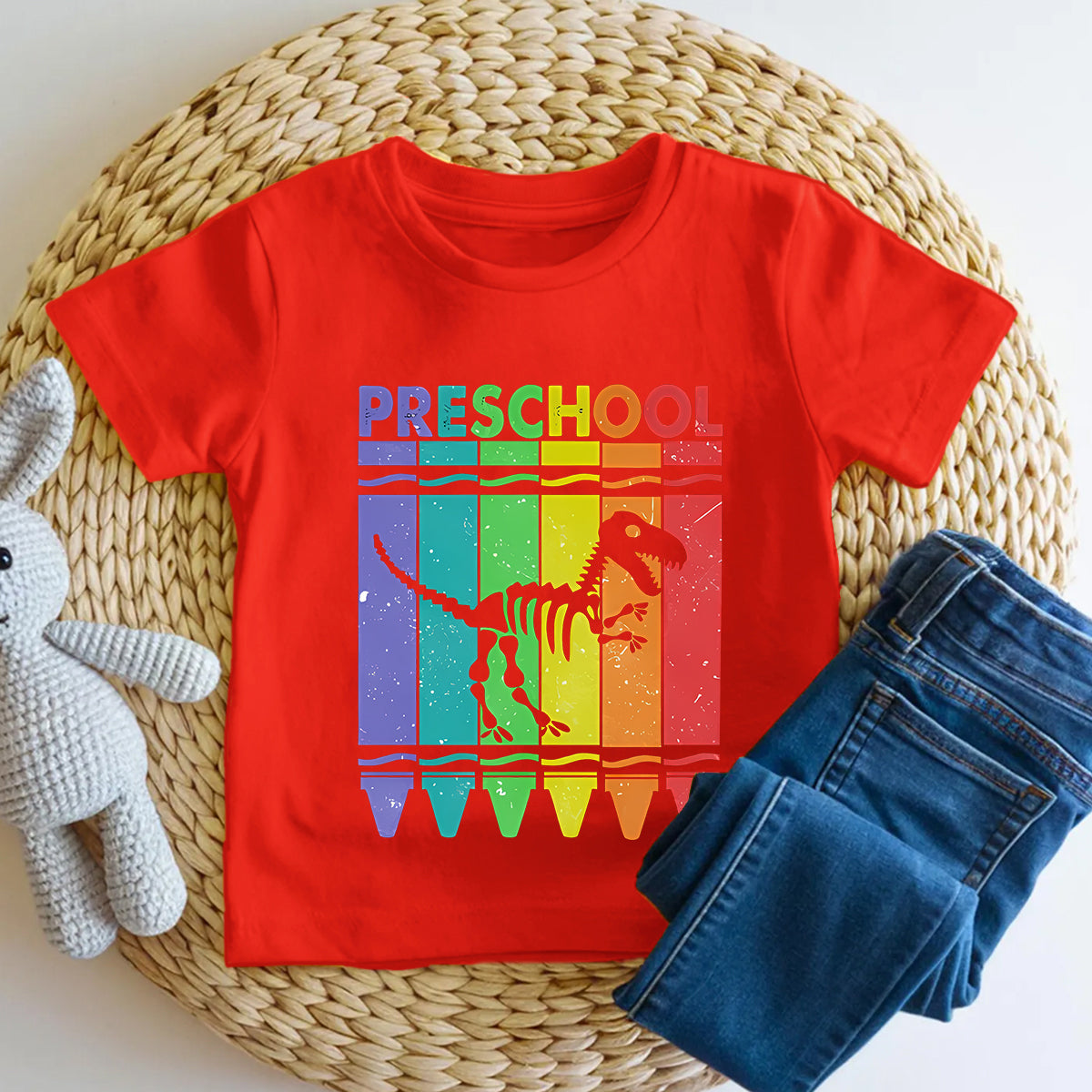 Personalized Grade Preschool Rainbow Crayon Dino Toddler T-shirts