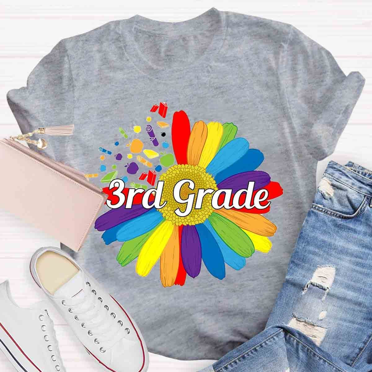 Personalized  Grade Colorful Daisy Print T-Shirt