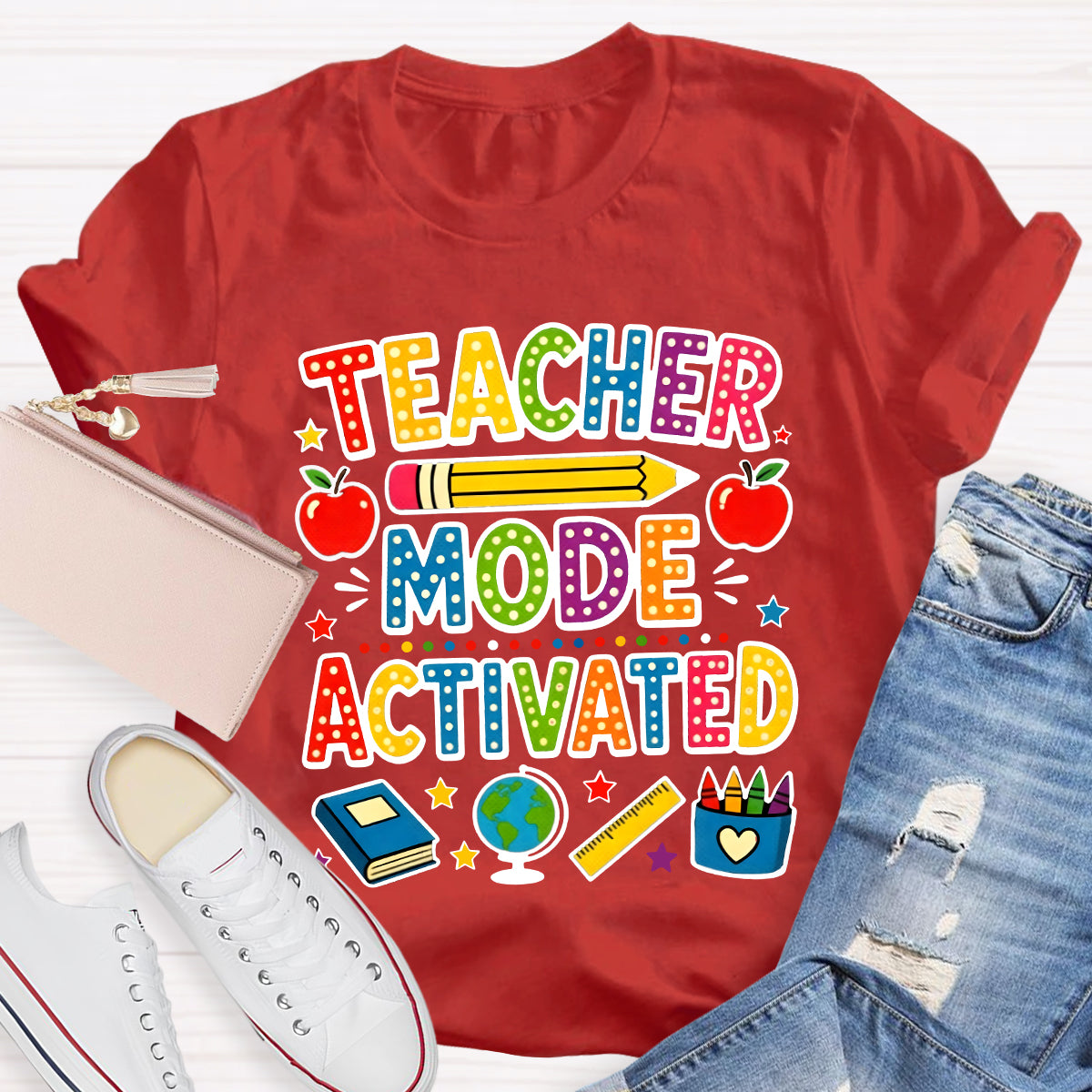Teacher Mode Activated Polka Dot School Supplies Teacher T-shirt