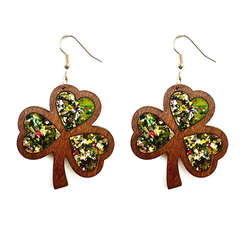 Wooden Texture Inlaid Dangle Earrings, Perfect For The Holidays