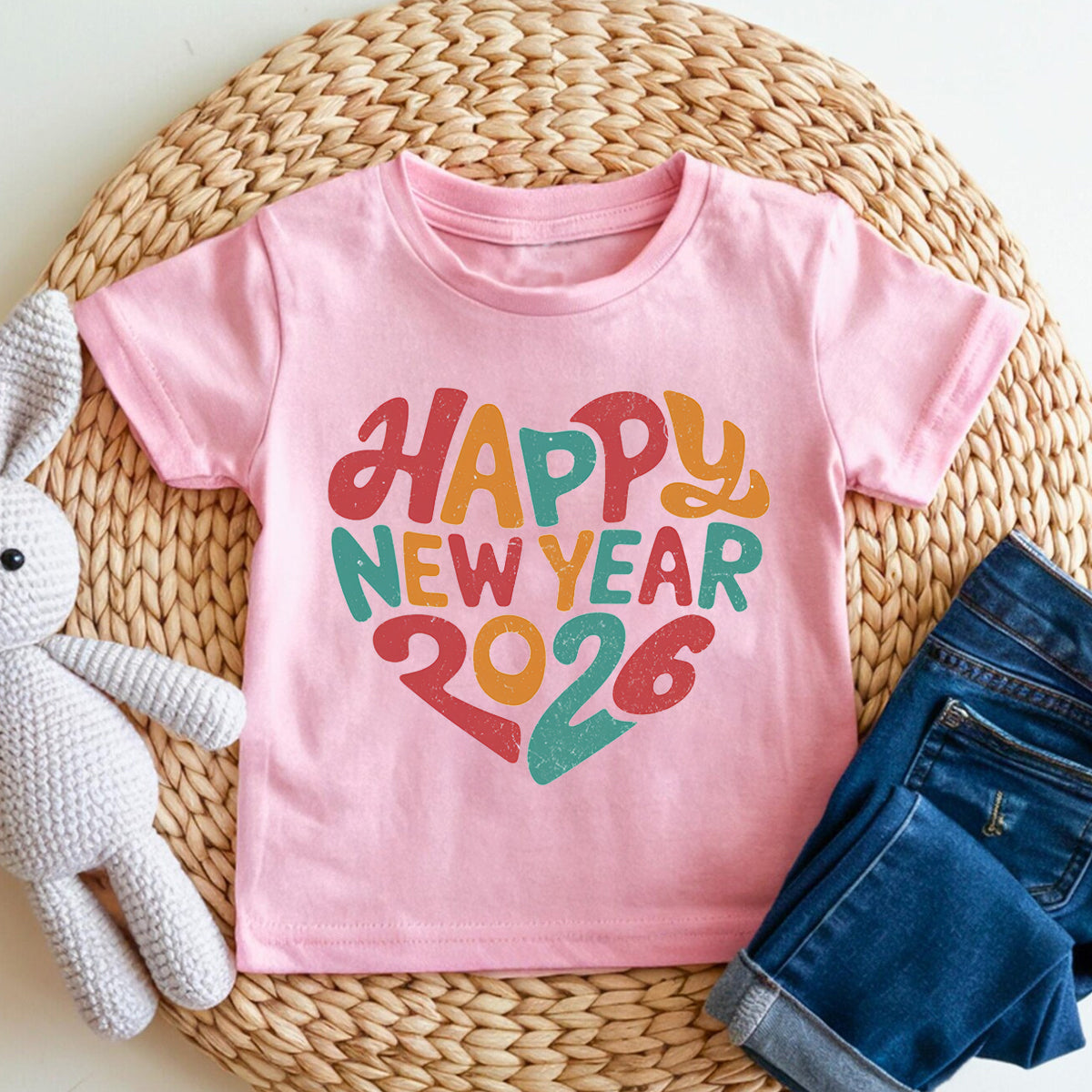 Happy New Year 2026 Merry Christmas Colored Fonts Toddler T-shirts
