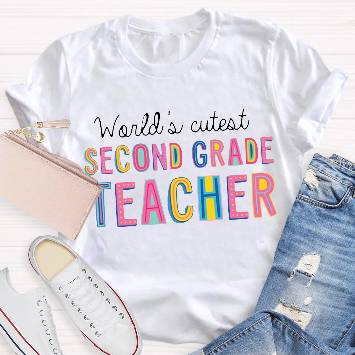 Personalized World's Cutest Second Grade  Teacher Shirt