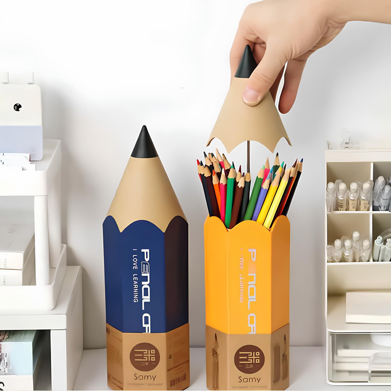 Pencil-Shaped Desk Organizer With Lid