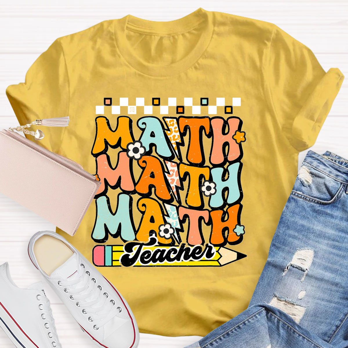 Math Teacher Text Letters T-Shirt