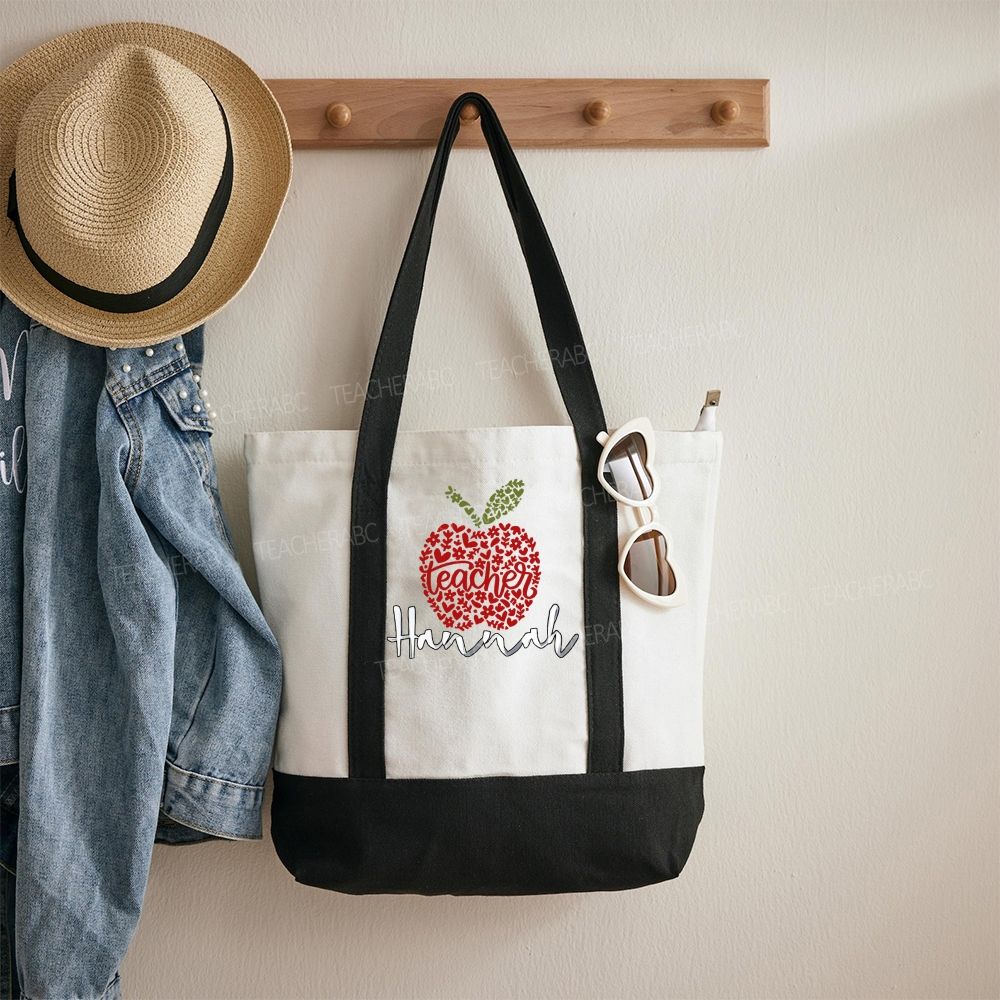 Personalized Name Teacher    Color-blocked Canvas Bag