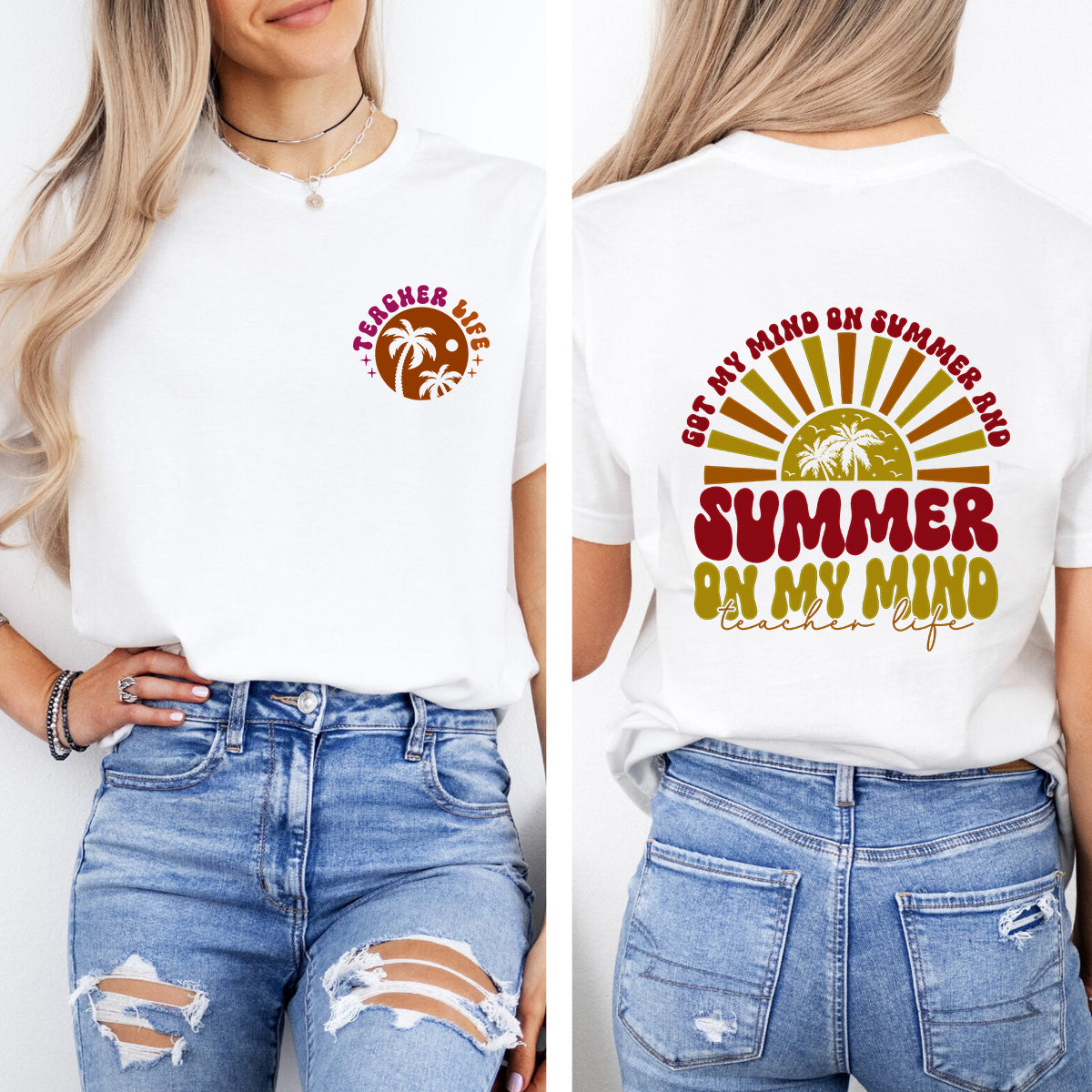 Got My Mind On Summer And Summer On My Mind Teacherlife  Double Printed T-shirt