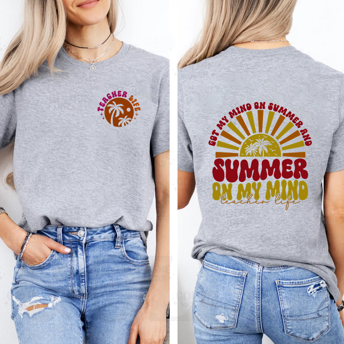 Got My Mind On Summer And Summer On My Mind Teacherlife  Double Printed T-shirt