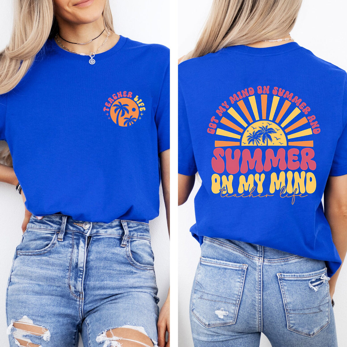 Got My Mind On Summer And Summer On My Mind Teacherlife  Double Printed T-shirt
