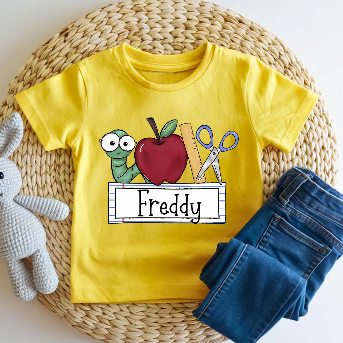 Personalized Name Apples Scissors And Little Learners Toddler T-shirts