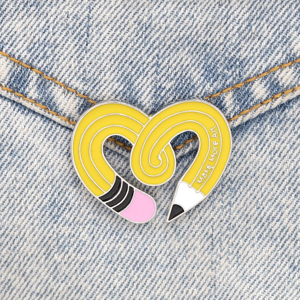 Yellow Pencil Heart-Shaped Pin