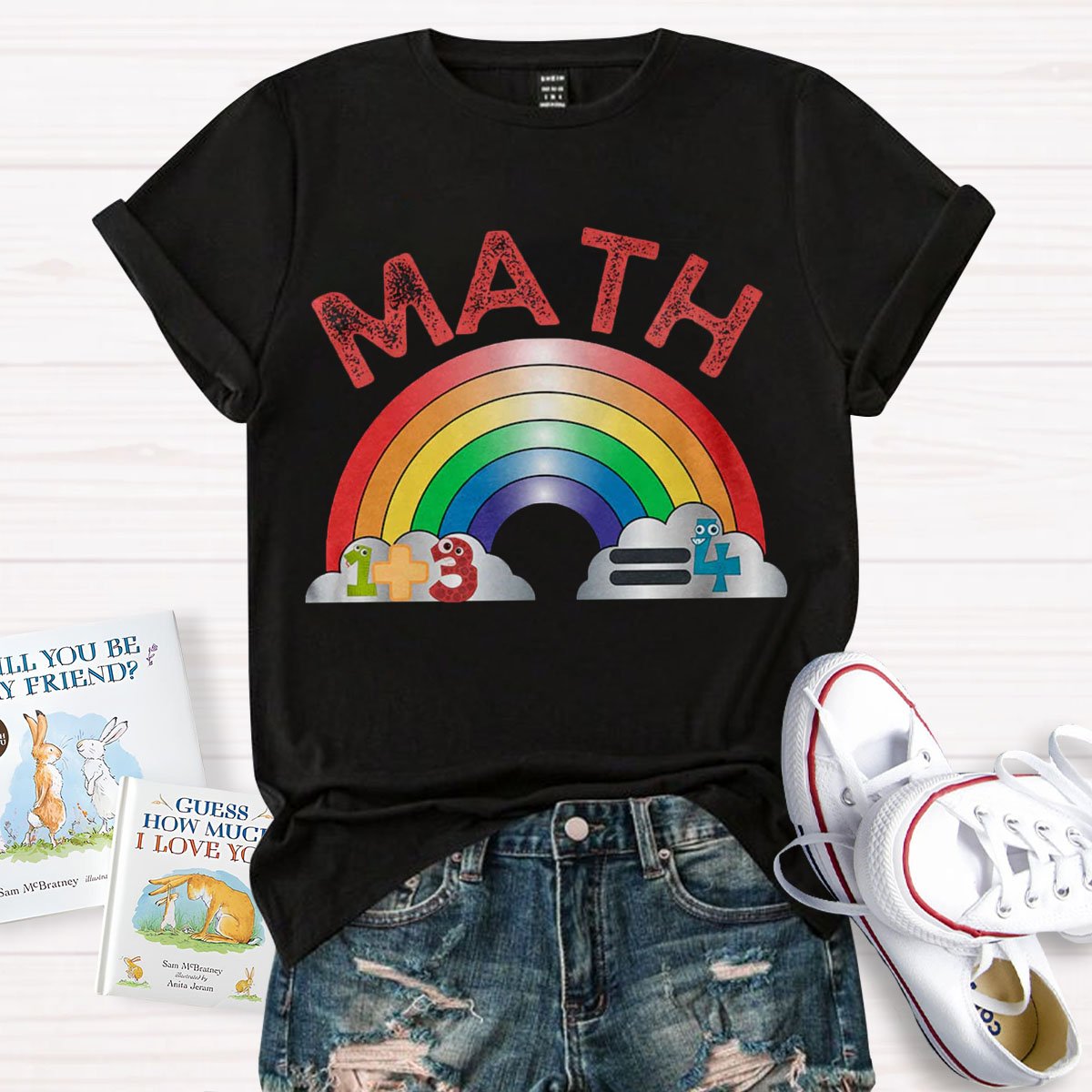 Math Teacher With Rainbow Print Short Sleeve T-shirt