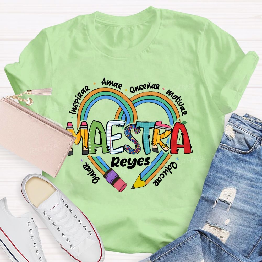 Personalized Name Amar Inspirar EnseñAr Motivar Educar Guiar Spanish Teacher T-shirt