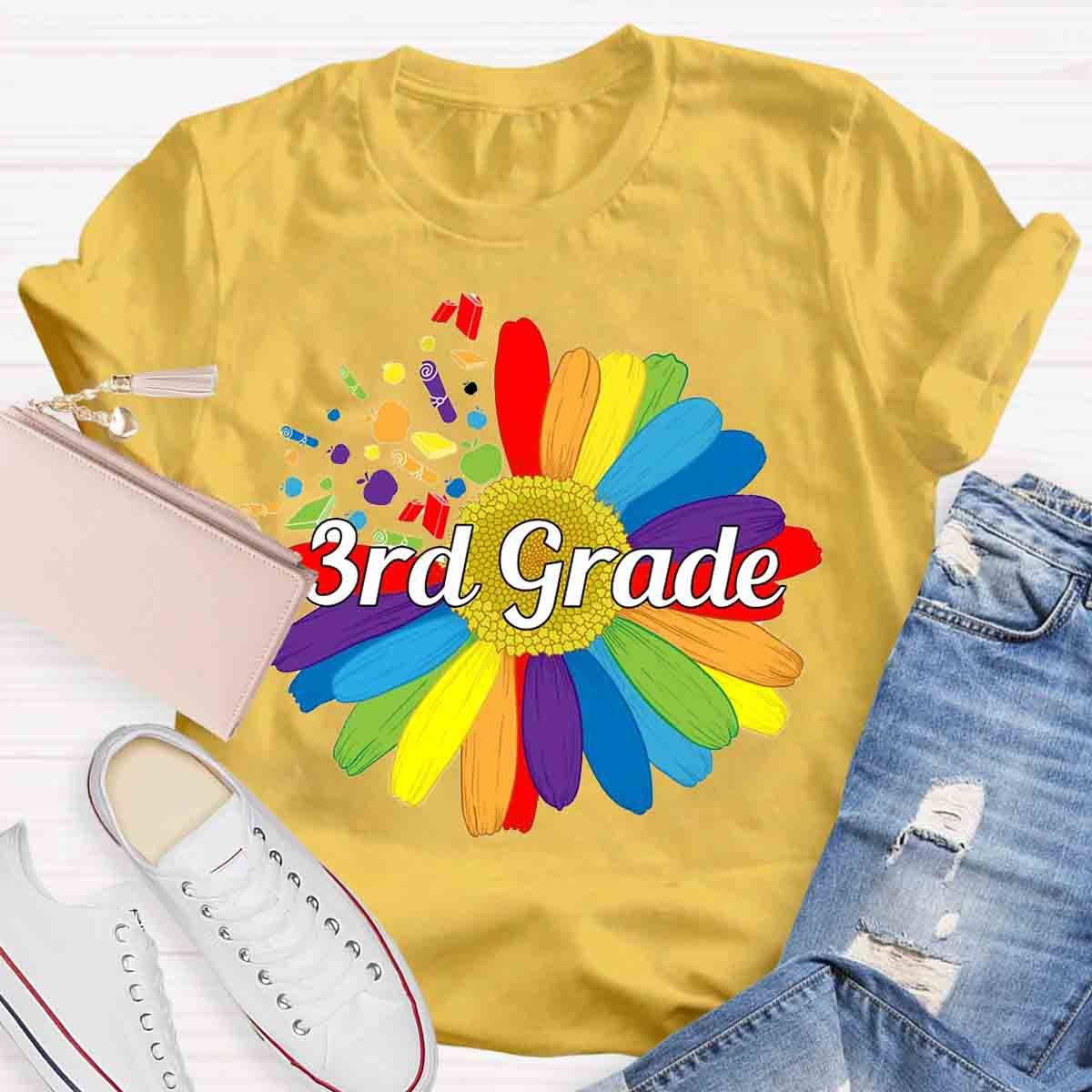 Personalized  Grade Colorful Daisy Print T-Shirt