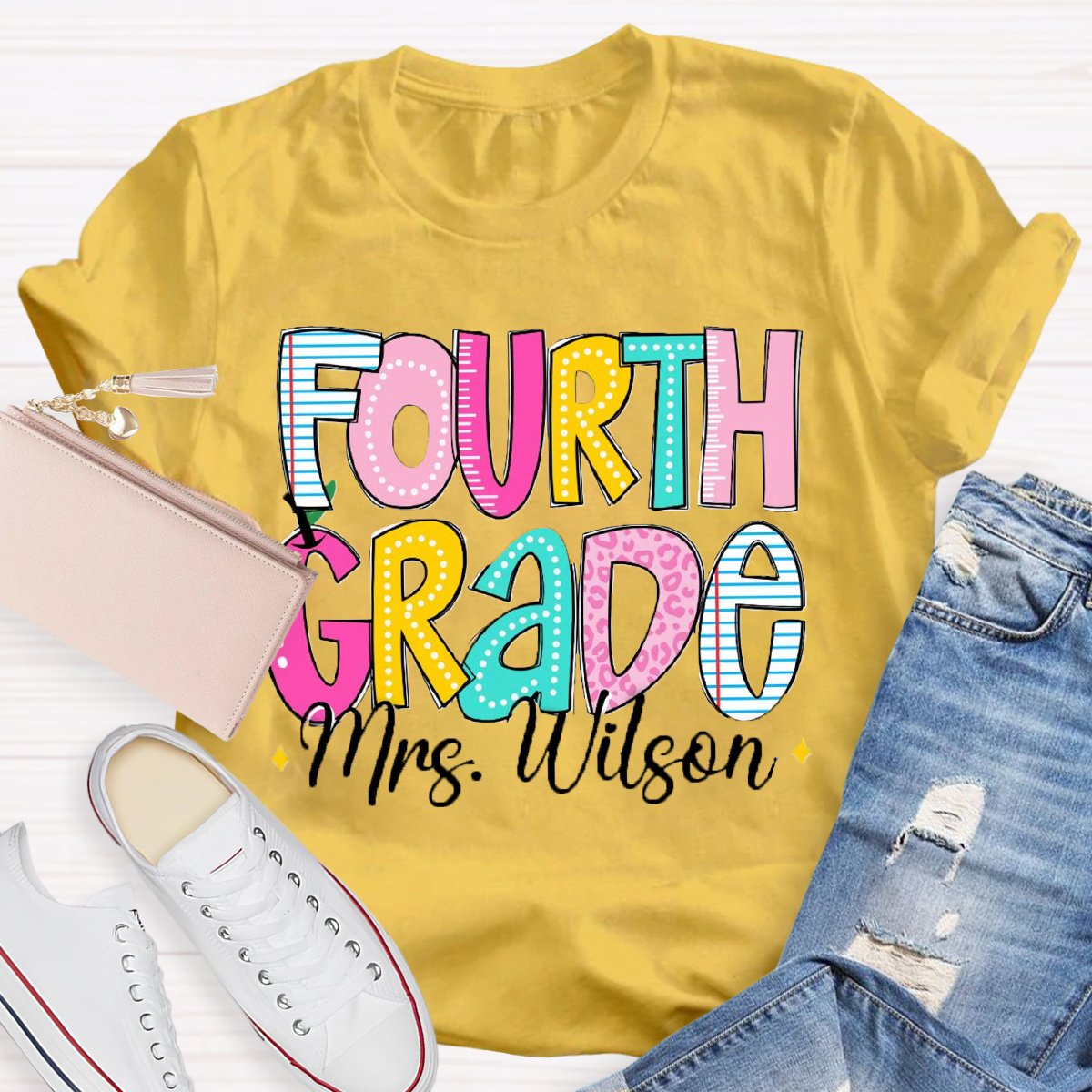 Personalized Grade And Name Colorful Apple T-Shirt
