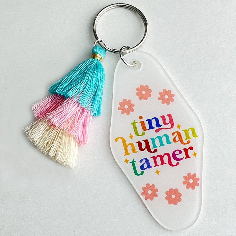 Floral Text Multi-layered Pink Tassel Key Tag