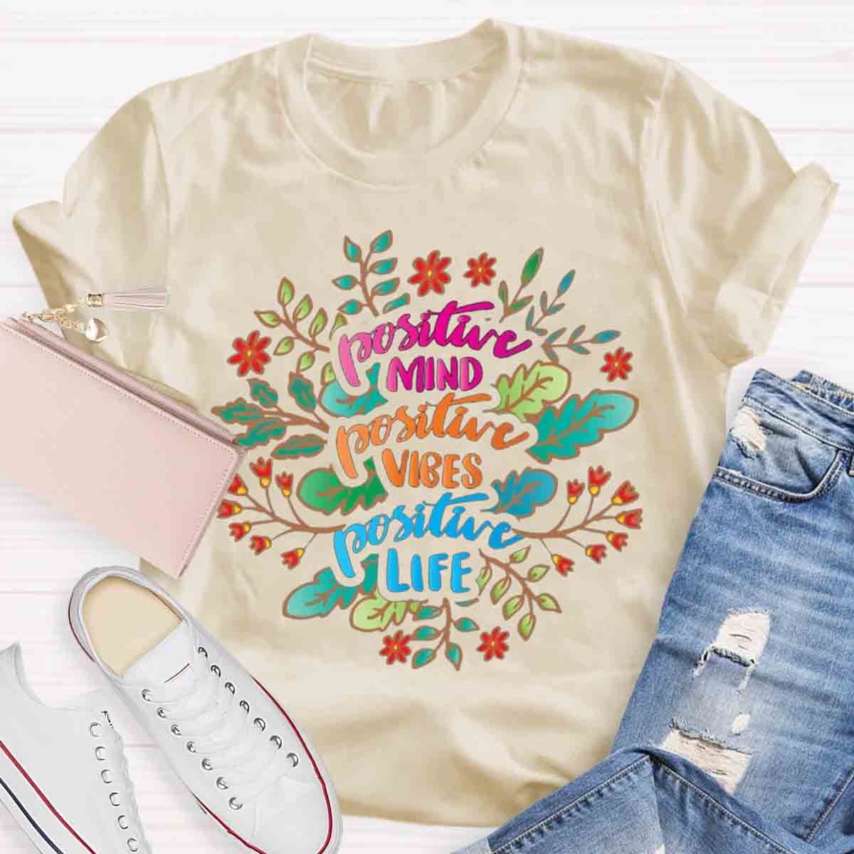 Positive Mind Positive Vibes Teacher T-Shirt
