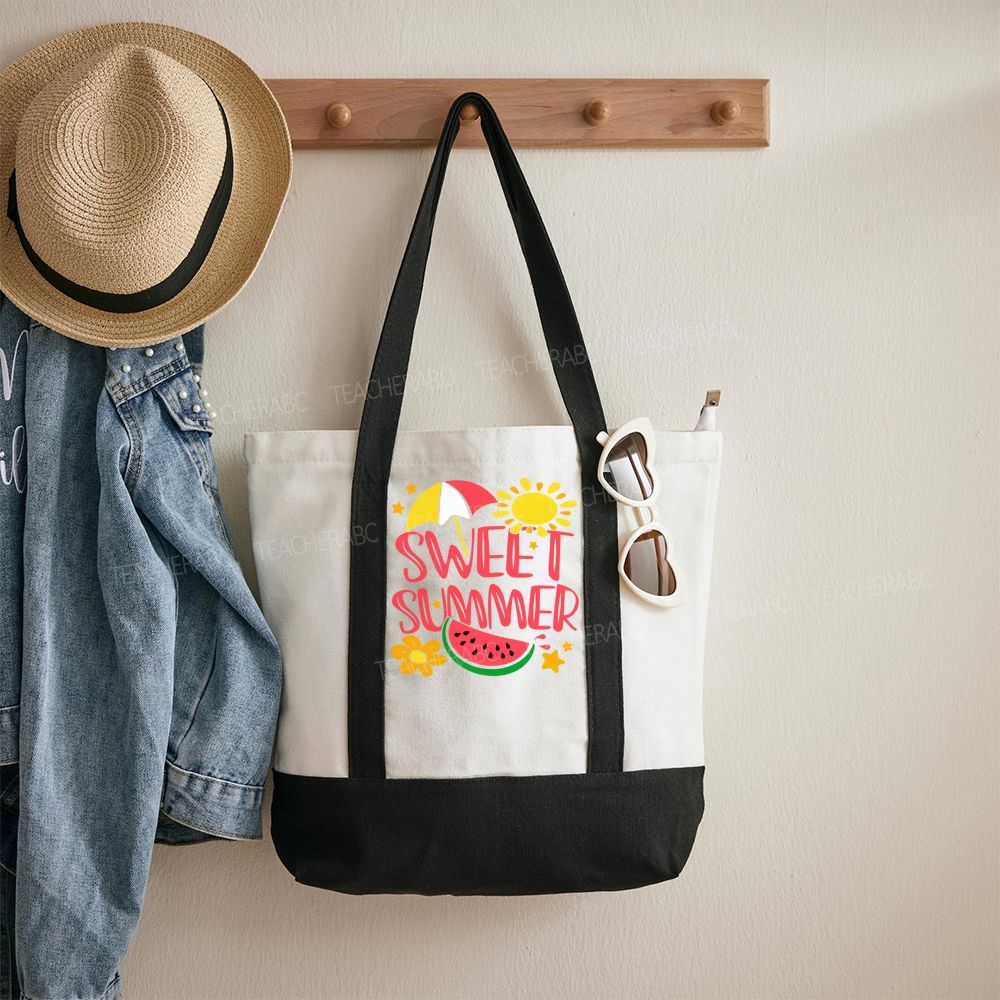 Sweet Summer   Color-blocked Canvas Bag