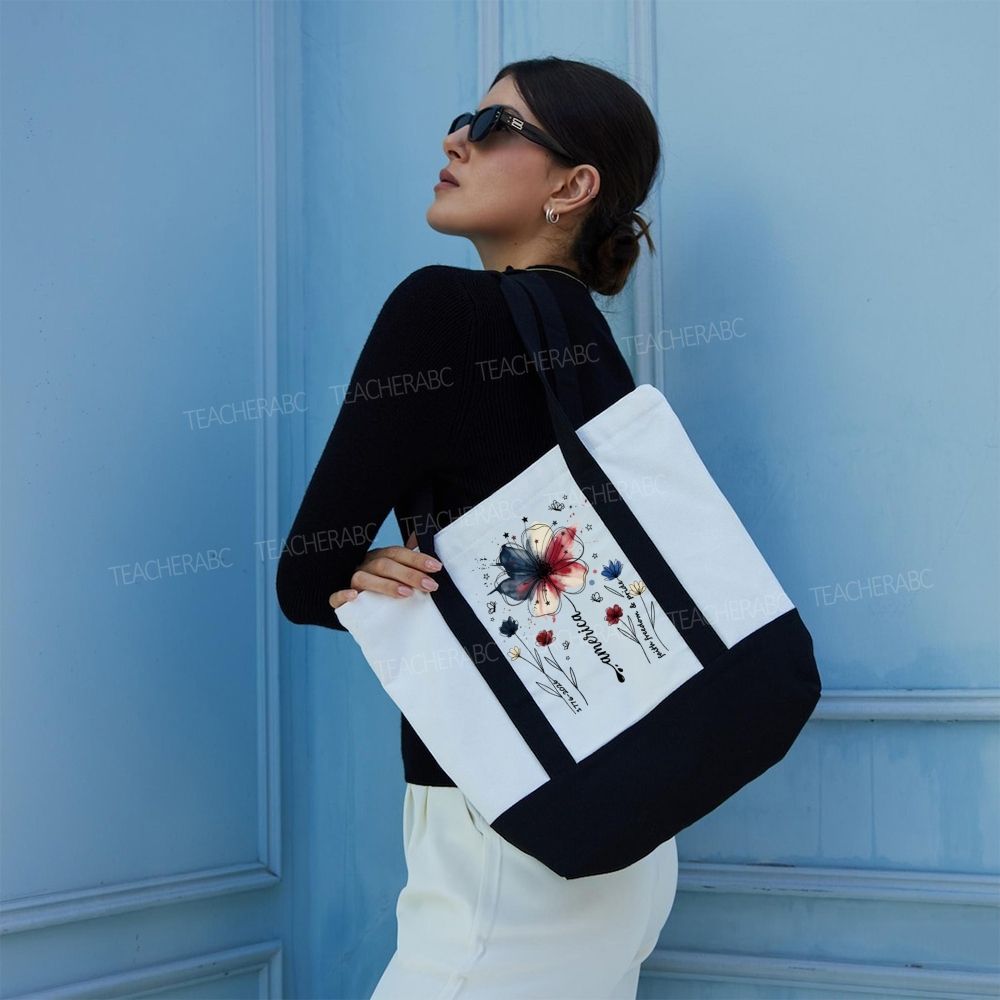 America  Flowers  Color-blocked Canvas Bag