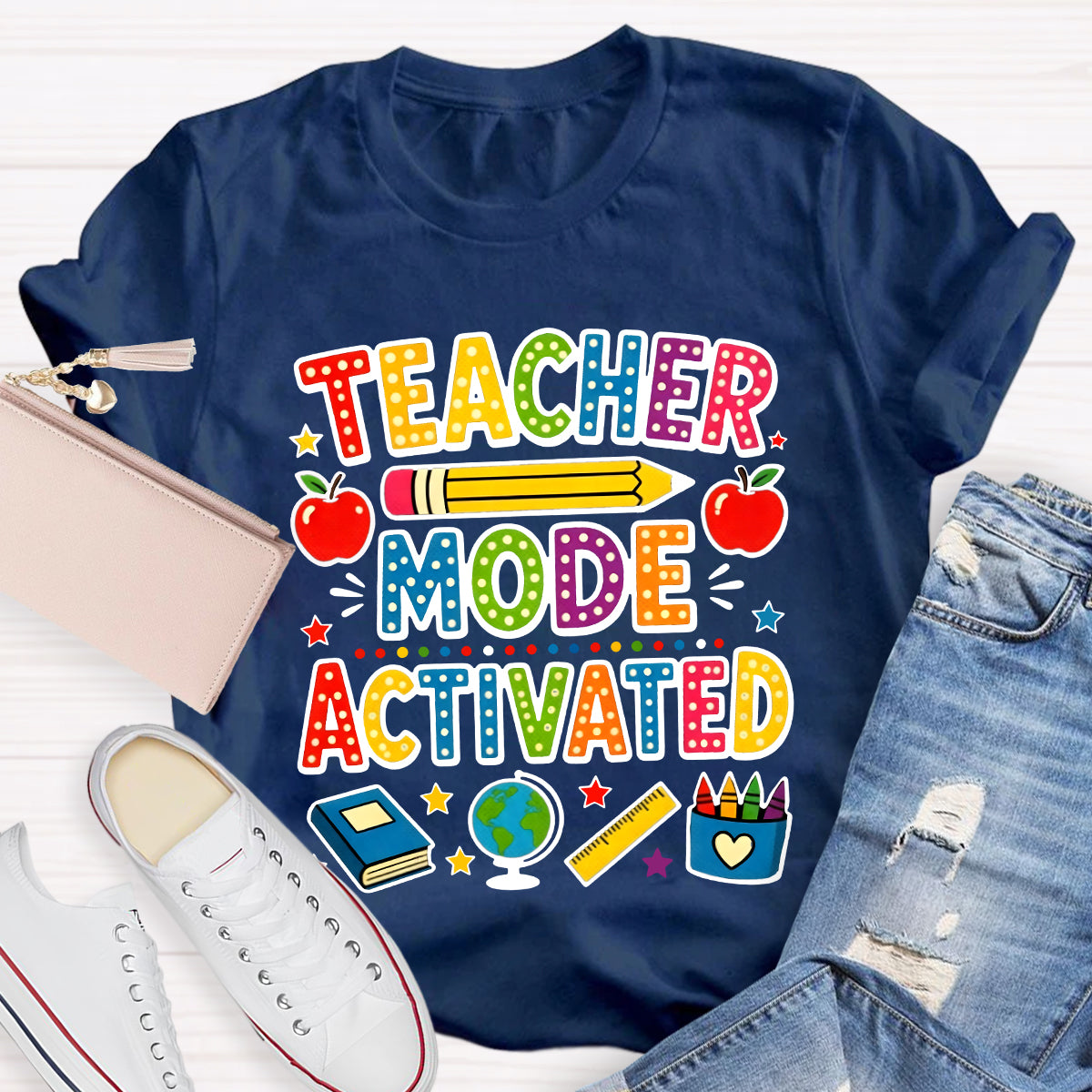 Teacher Mode Activated Polka Dot School Supplies Teacher T-shirt