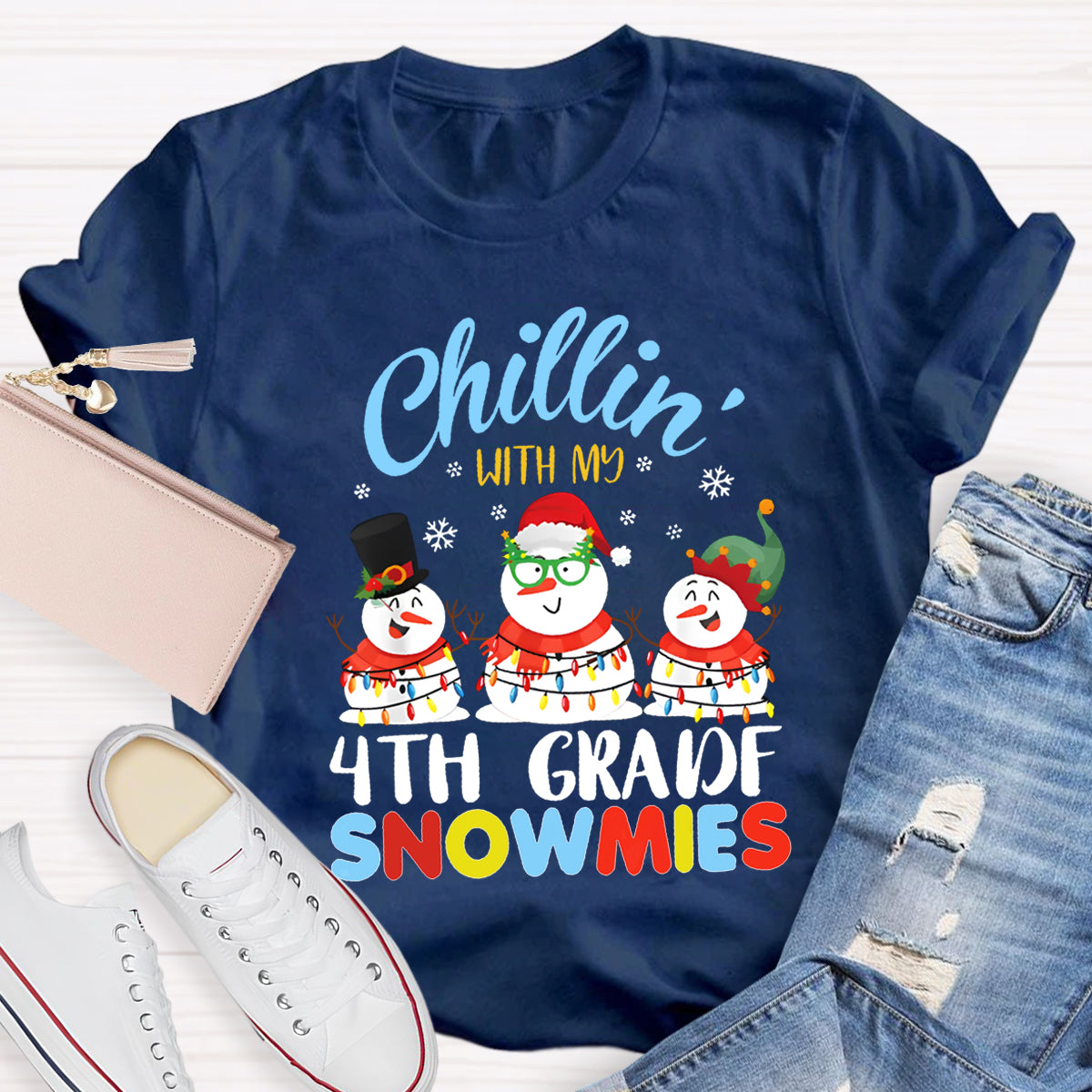 Personalized Grade Chillin With My 4th Grade Snowmies T-shirt