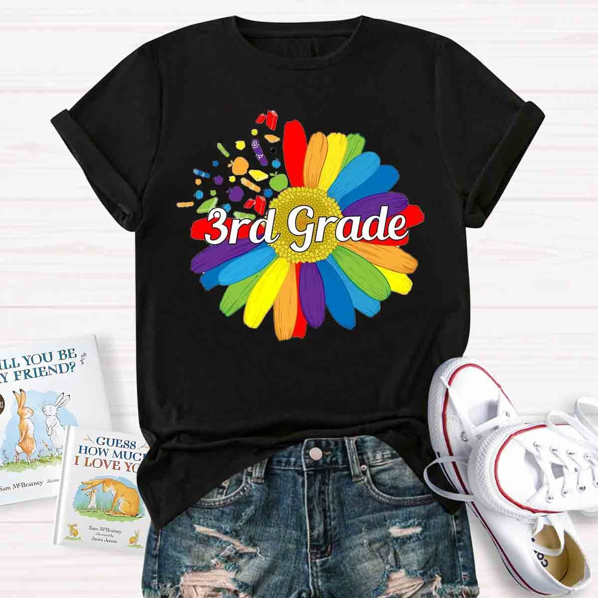 Personalized  Grade Colorful Daisy Print T-Shirt