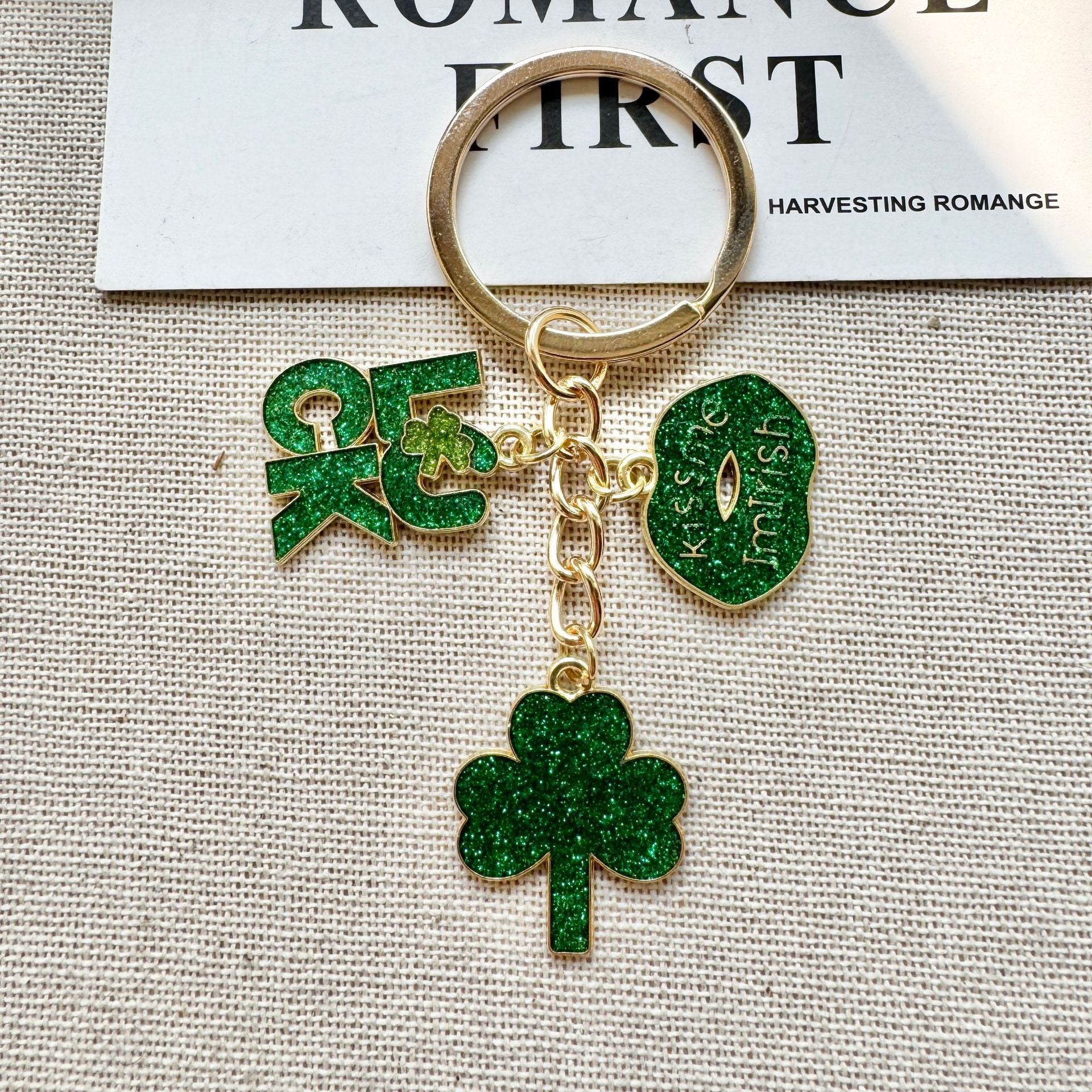 Four-Leaf Clover Keychain With Green Lucky Clover