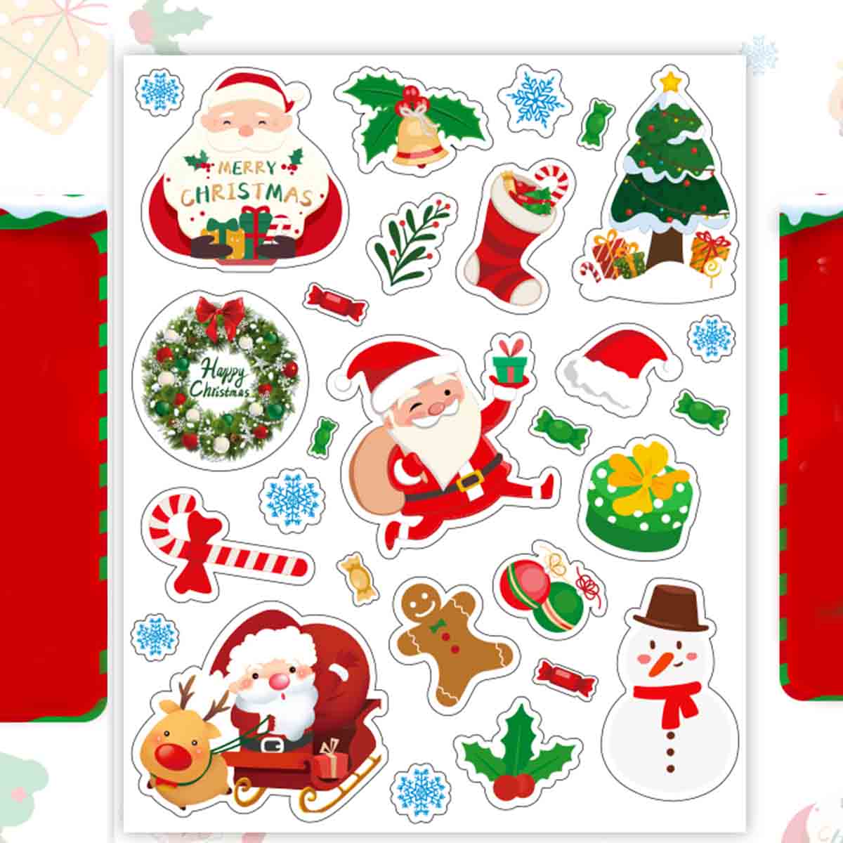 A Pack of 10 Sheets Christmas Cute Santa Claus Elk Snowflake Sticker