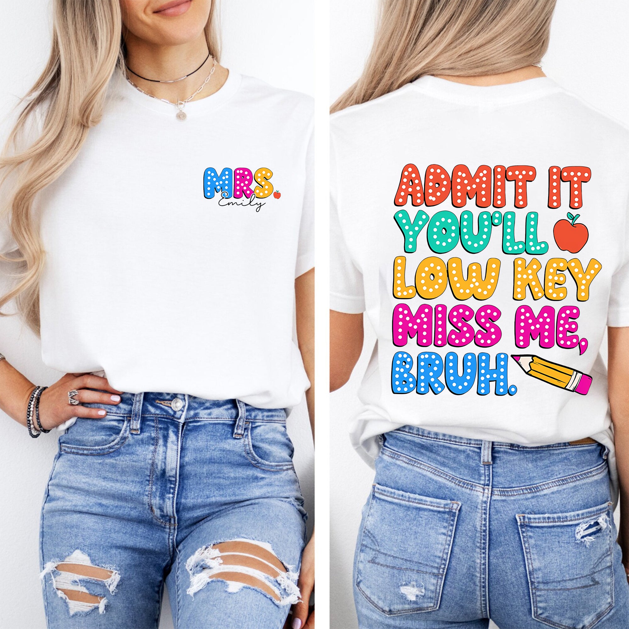 Personalized Name Admit It You'Ll Low Key Miss Me Bruh Double Printed T-shirt