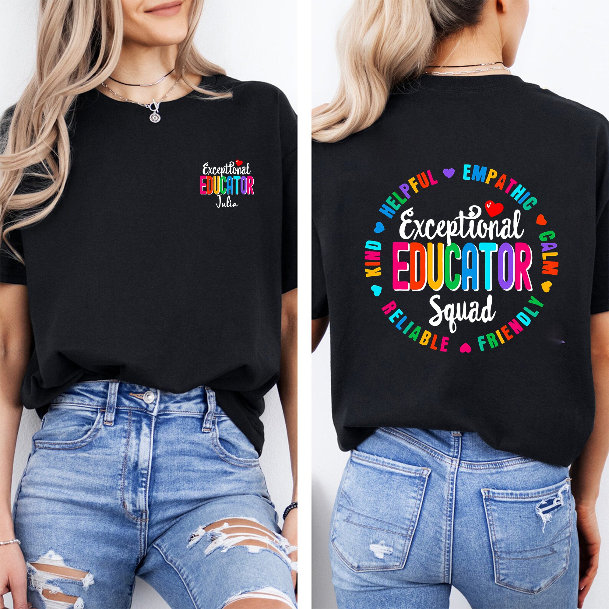 Personalized Name Exceptional Educator Squad Helpful Empathy Double Printed T-shirt