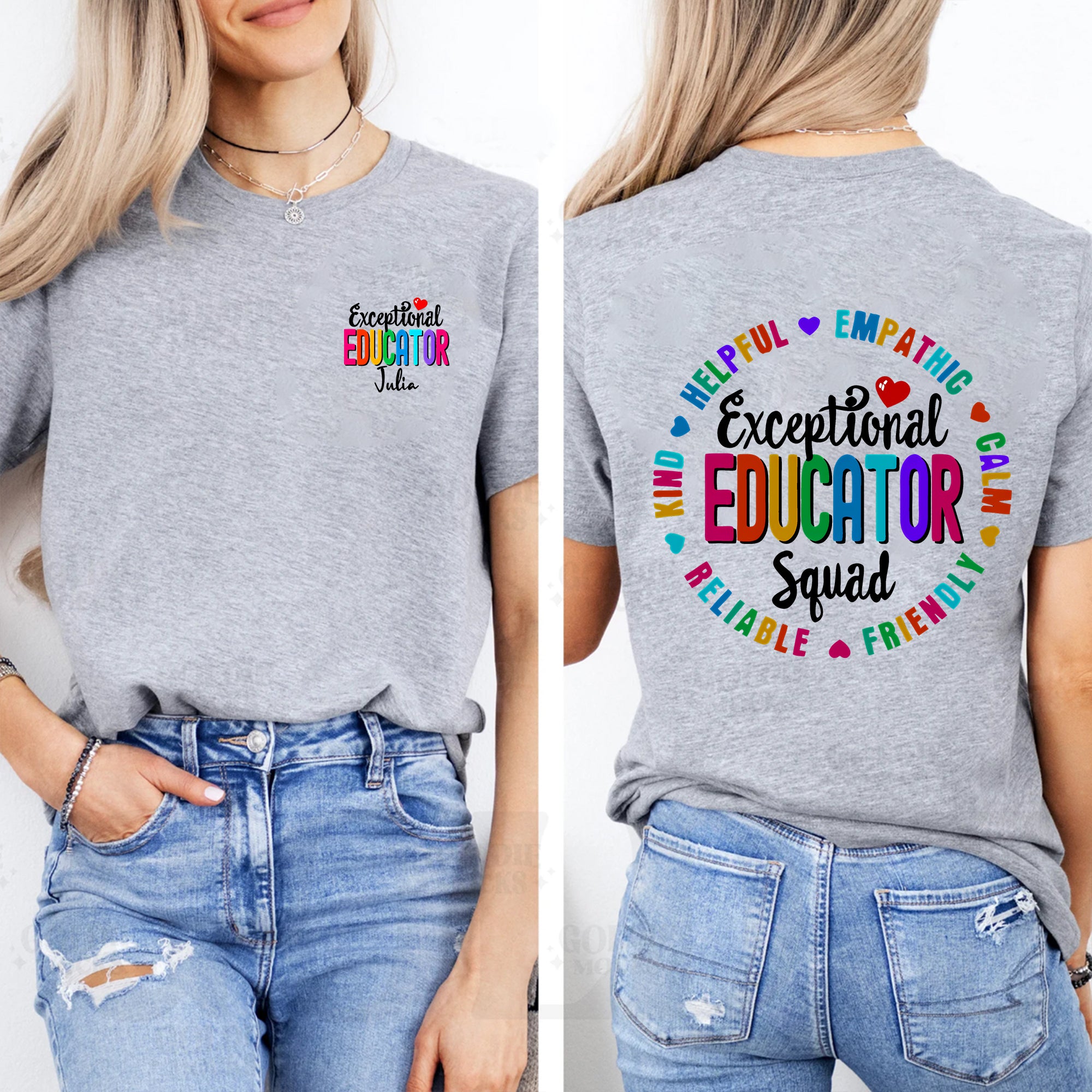Personalized Name Exceptional Educator Squad Helpful Empathy Double Printed T-shirt