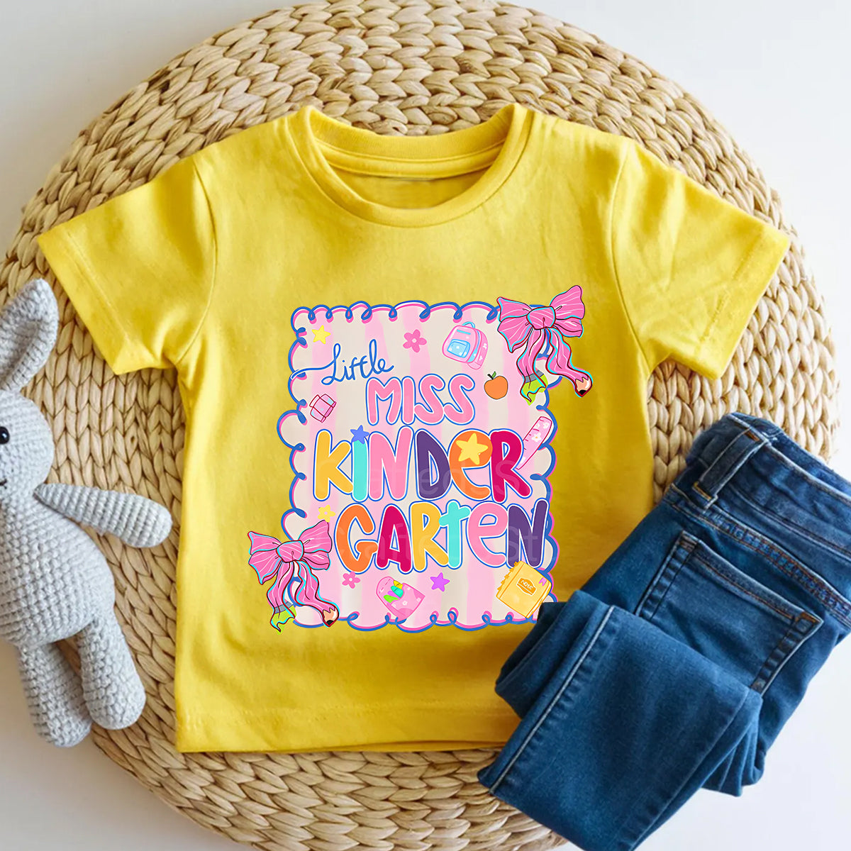 Personalized Grade Little Miss Kindergarten Pink Bow Toddler T-shirts