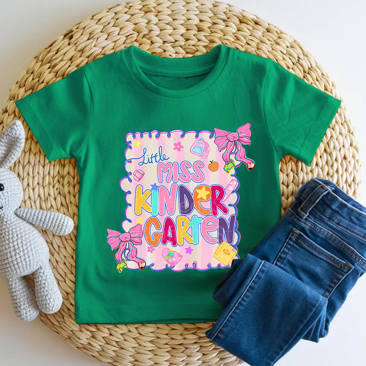 Personalized Grade Little Miss Kindergarten Pink Bow Toddler T-shirts