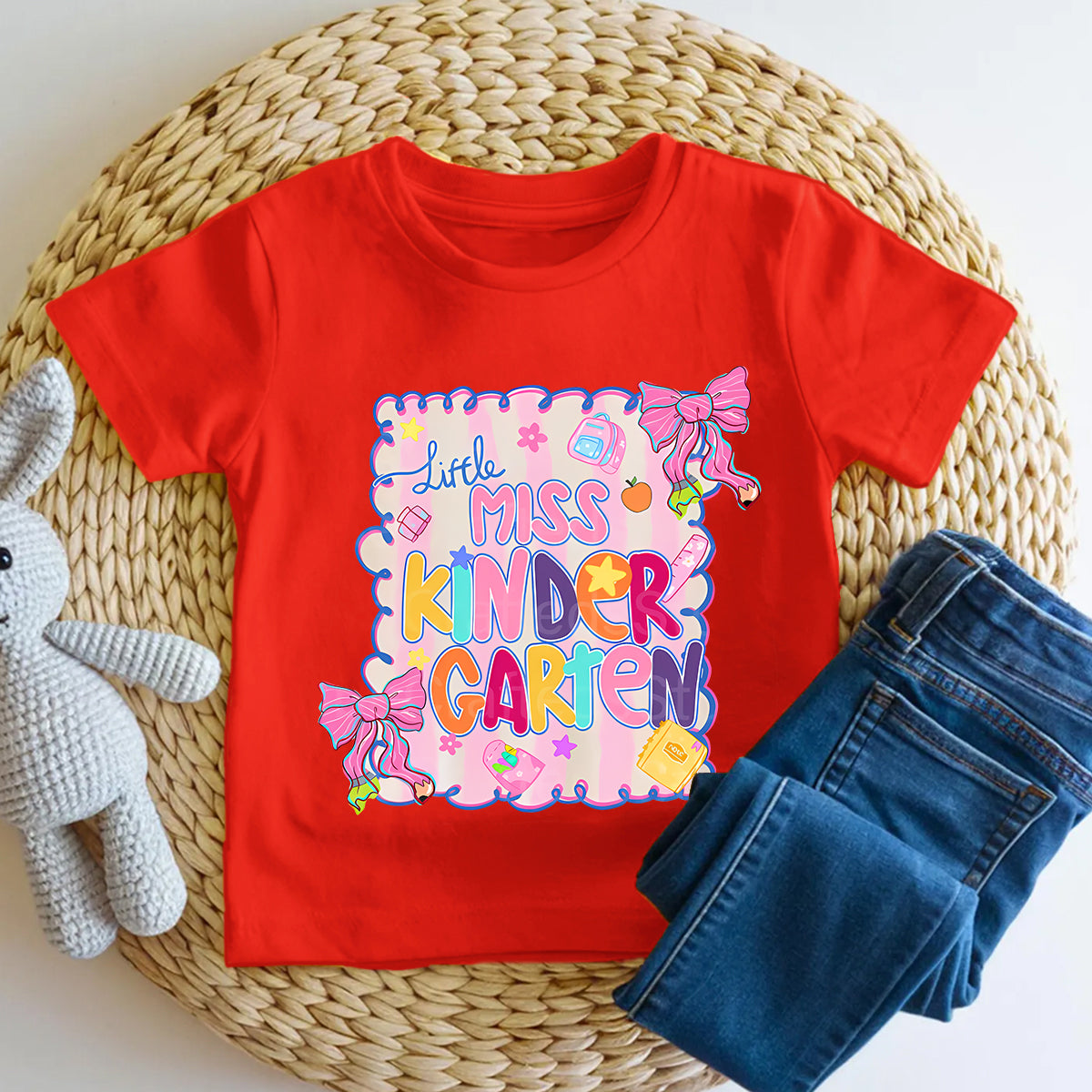Personalized Grade Little Miss Kindergarten Pink Bow Toddler T-shirts