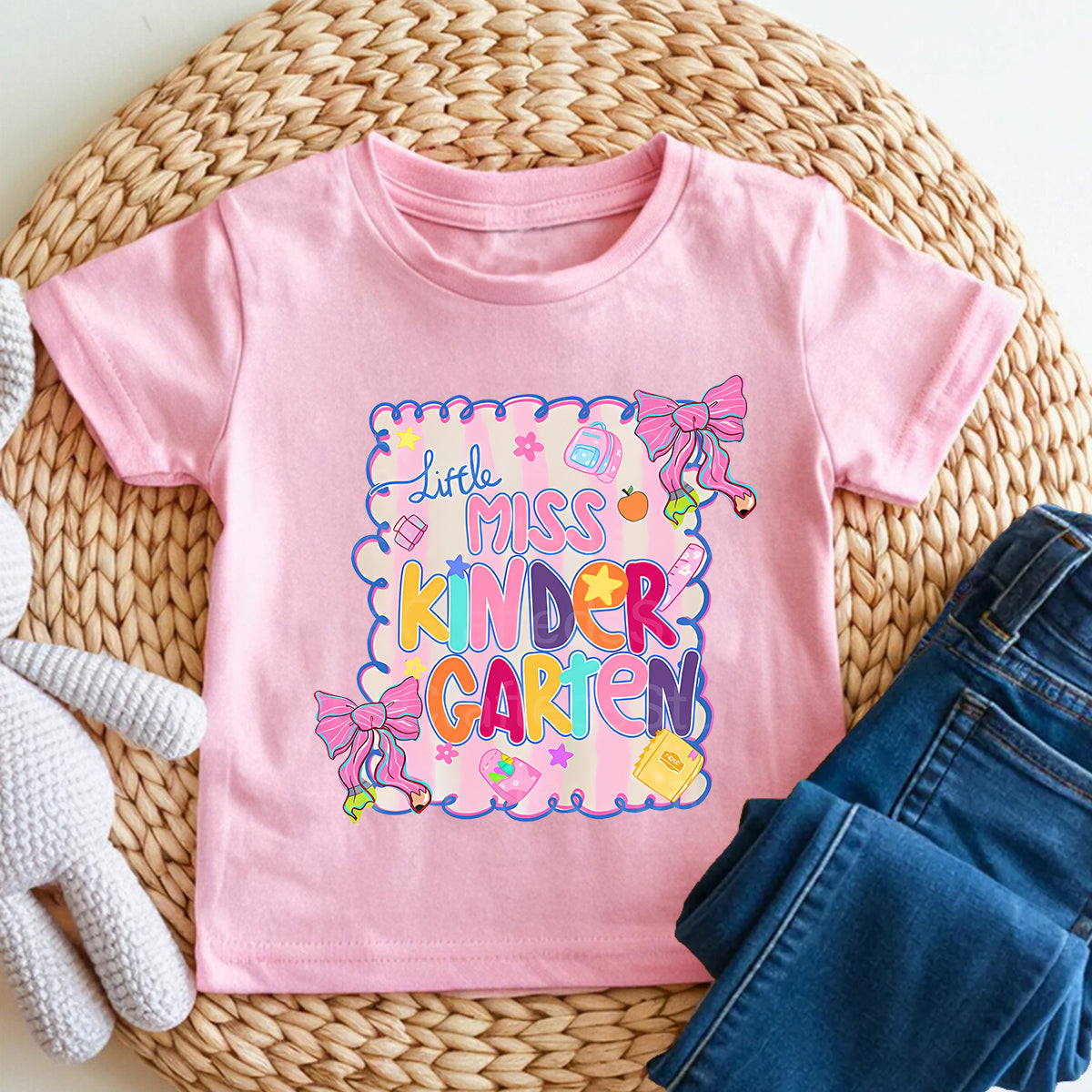 Personalized Grade Little Miss Kindergarten Pink Bow Toddler T-shirts
