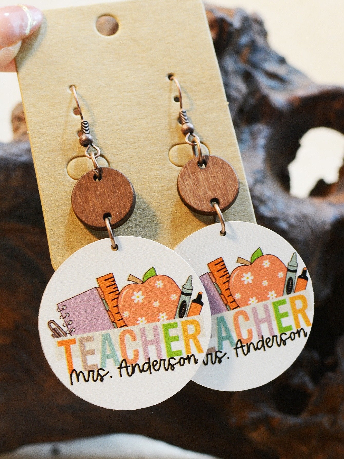 Crayon Ruler Pencil Wooden Earrings