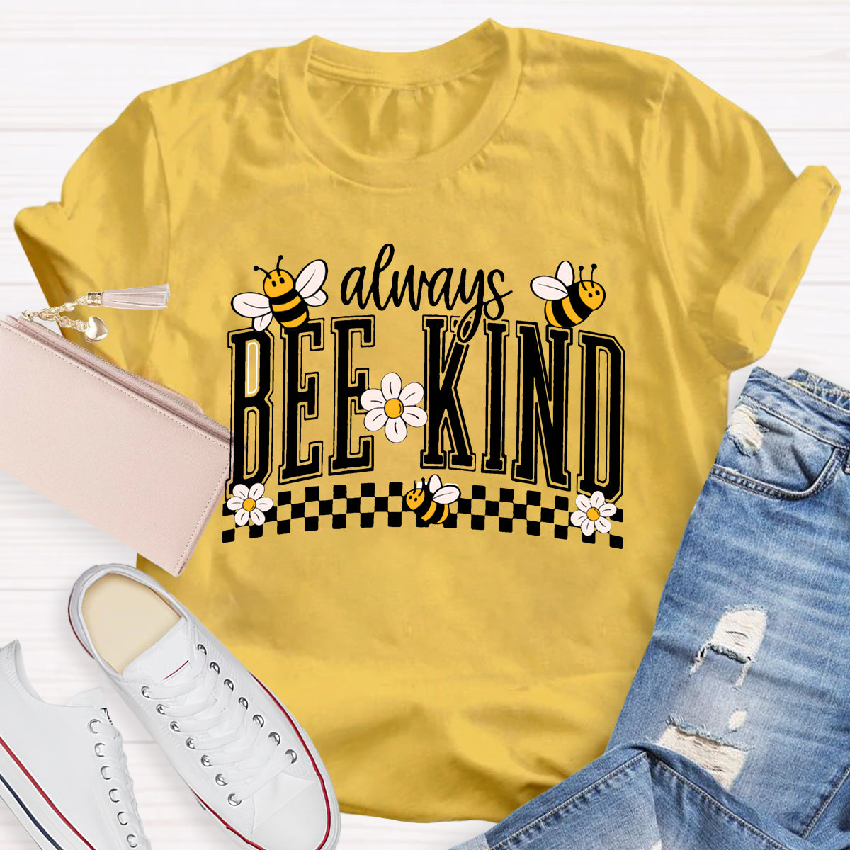 Always Bee Kind Bees And Small Flowers Teacher T-shirt