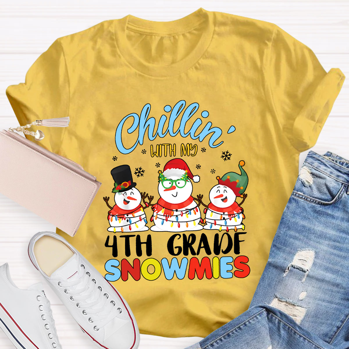 Personalized Grade Chillin With My 4th Grade Snowmies T-shirt