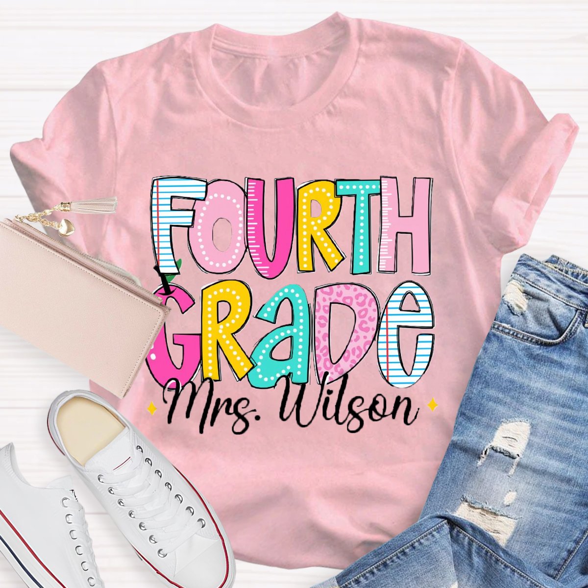 Personalized Grade And Name Colorful Apple T-Shirt