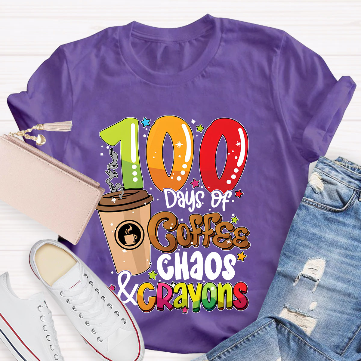 100 Days Of Coffee Chaos And Crayons T-shirt