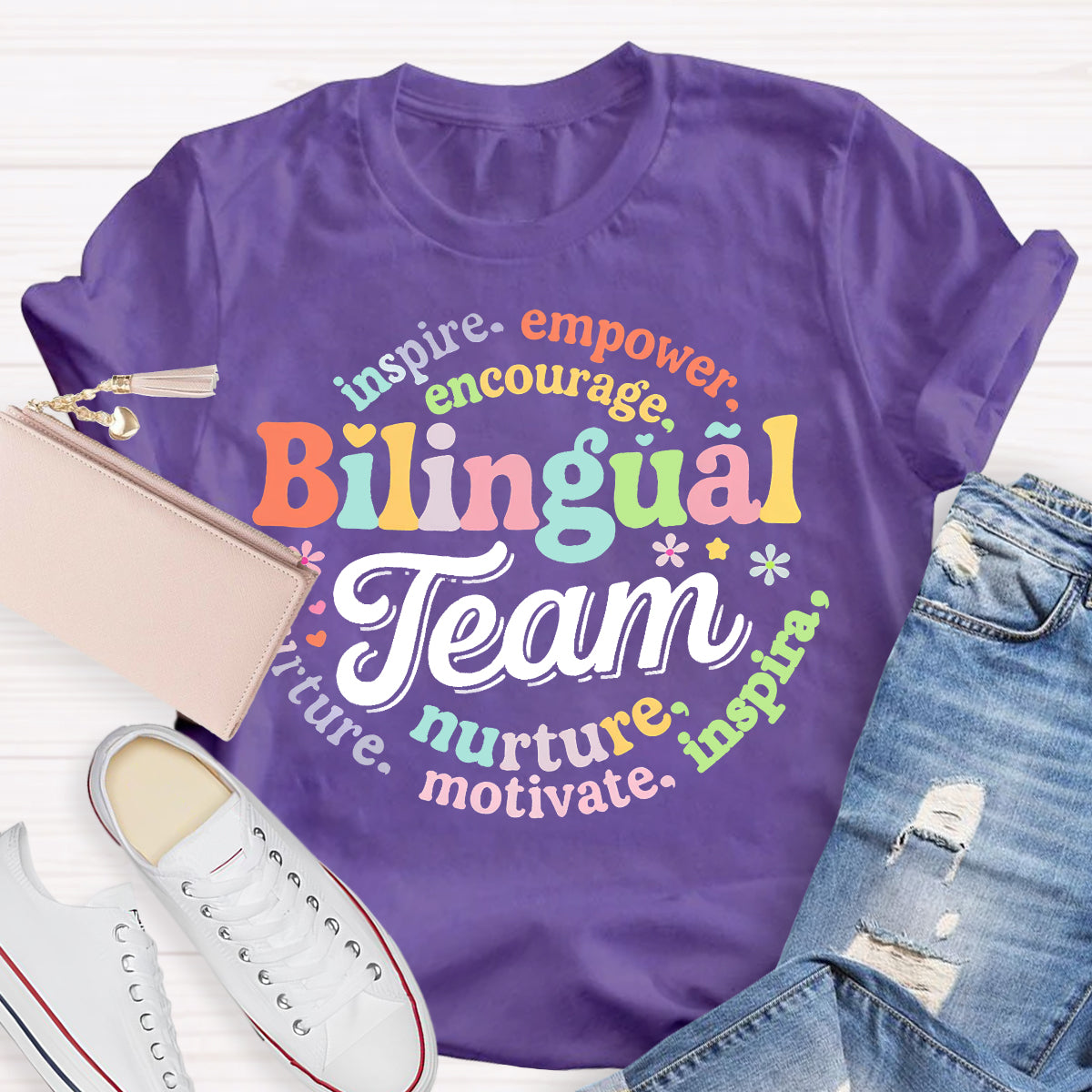 Bilingual Team Inspire Empower Encourage Nurture Motivate T-shirt