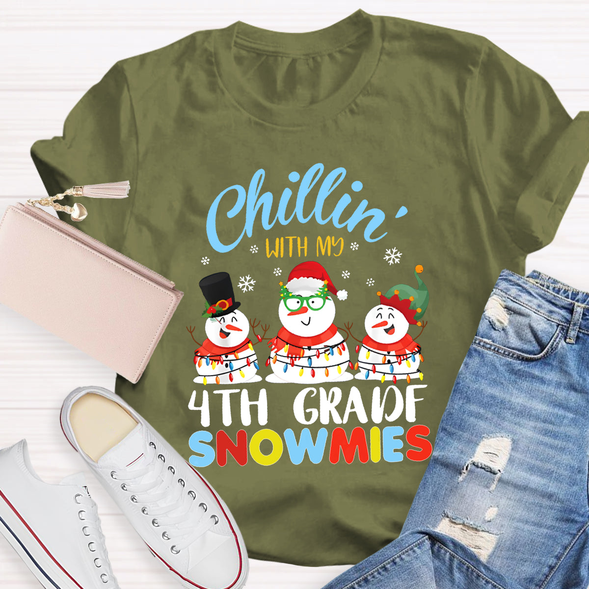 Personalized Grade Chillin With My 4th Grade Snowmies T-shirt