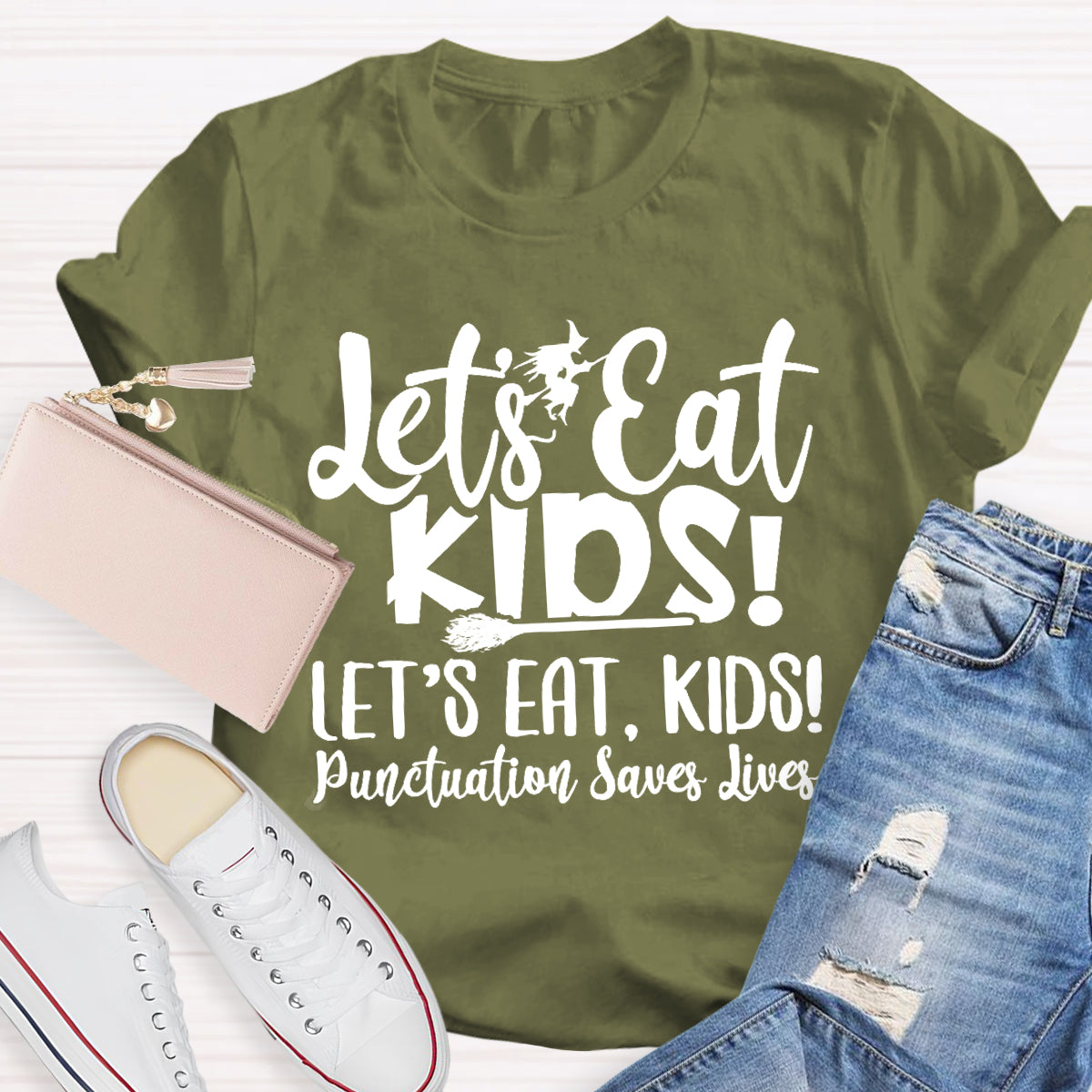Let's Eat Kids Punctuation Saves Lives Witch Teacher T-Shirt