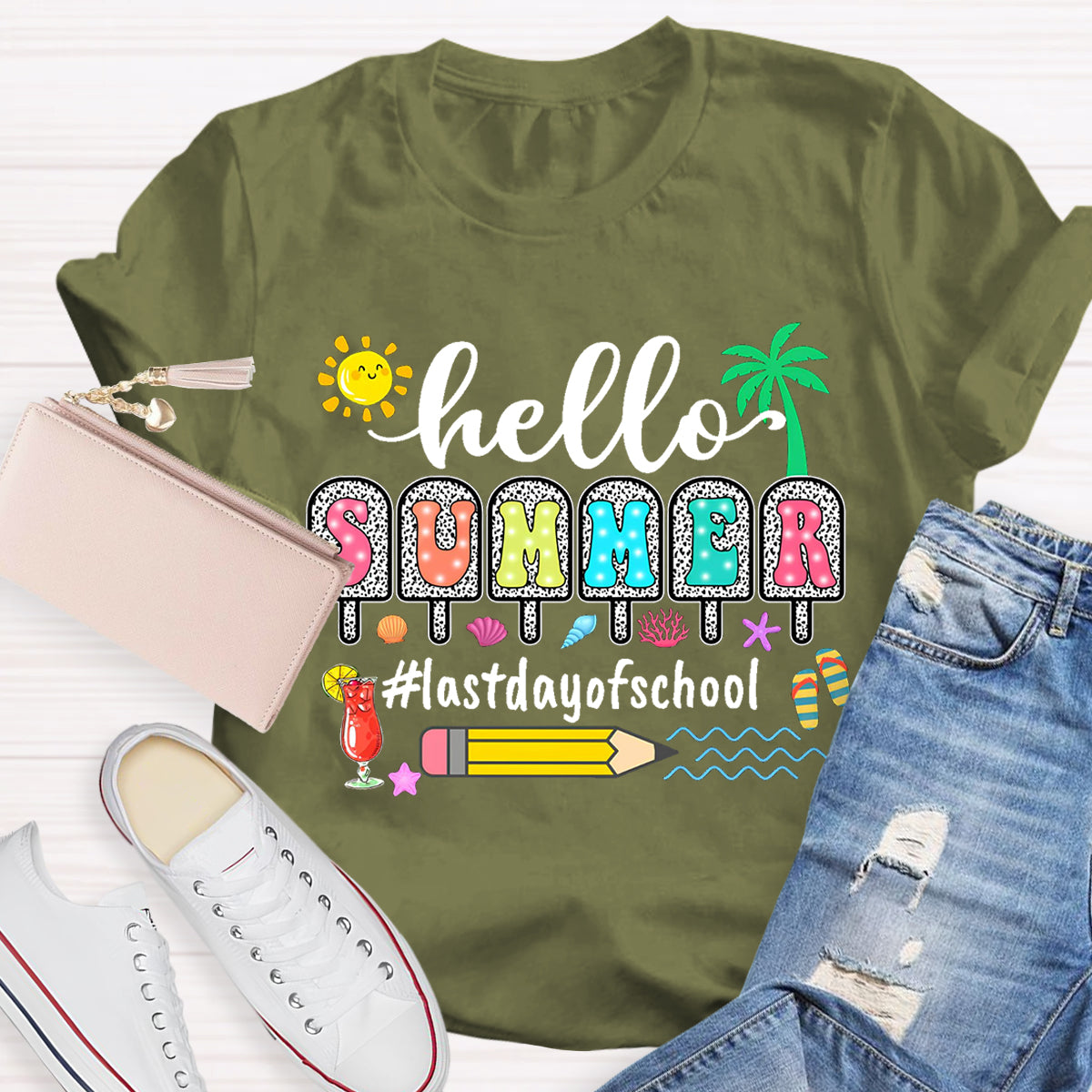 Hello Summer Sunshine Last day Of School Teacher T-Shirt