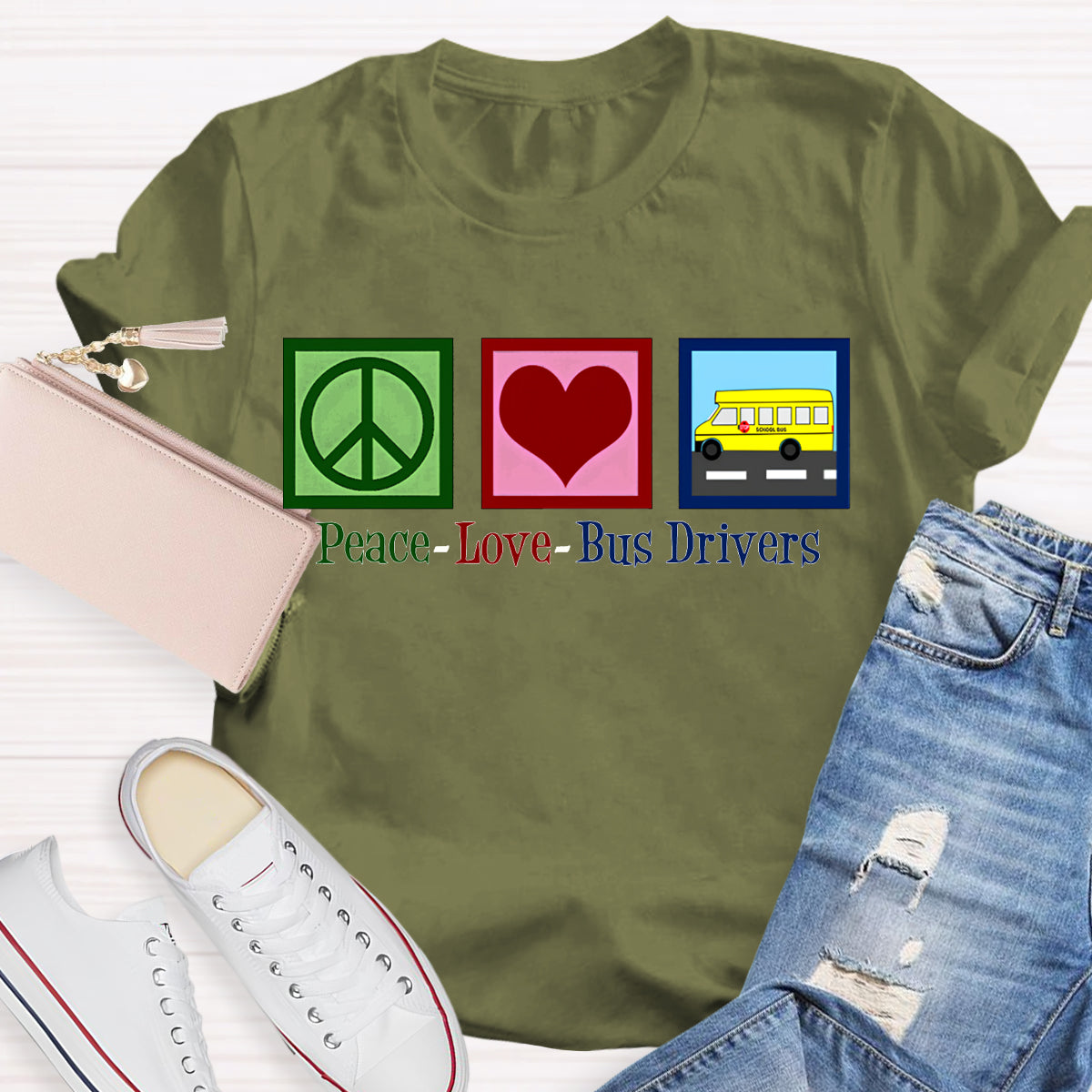 Peace Love Bus Drivers Color Fonts T-shirt