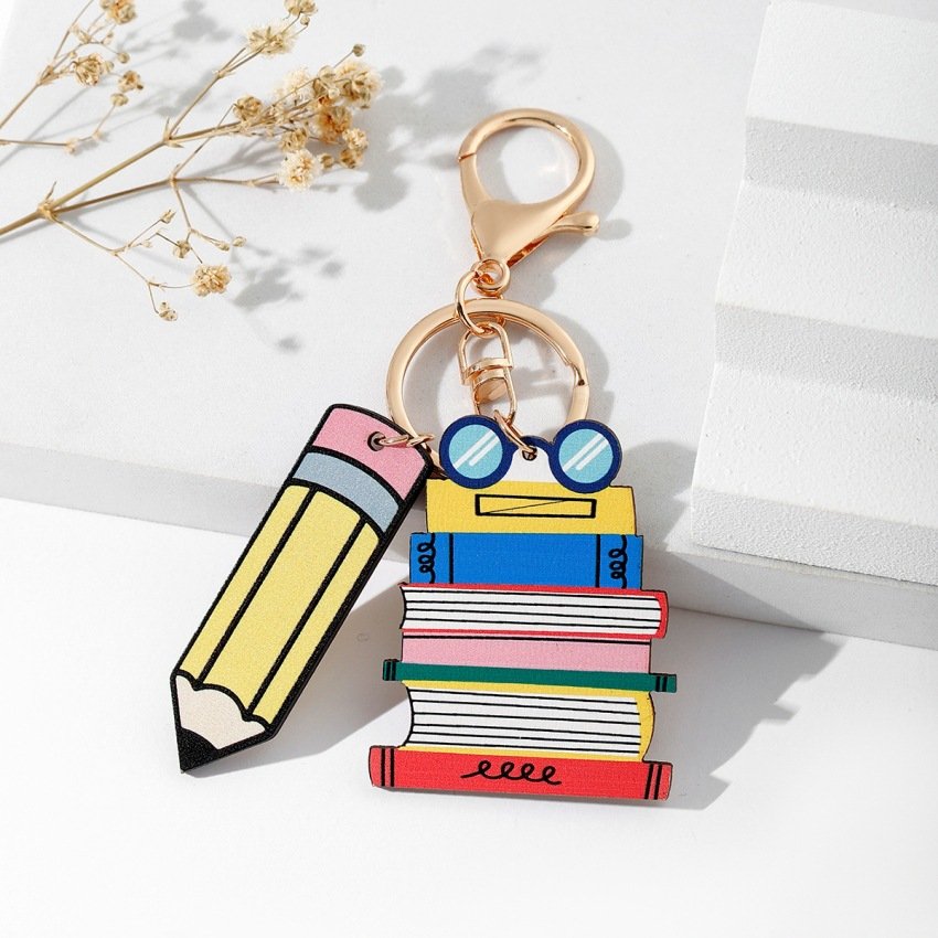 Rainbow Wooden Plaque Tassel Keychain