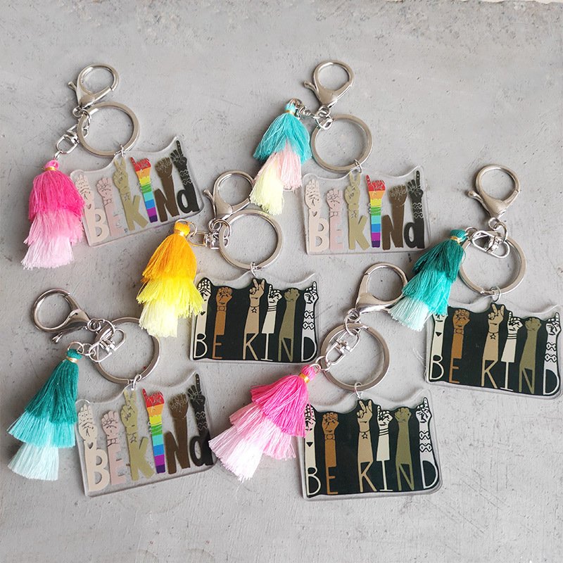 Rainbow Bekind Tassel Keychain