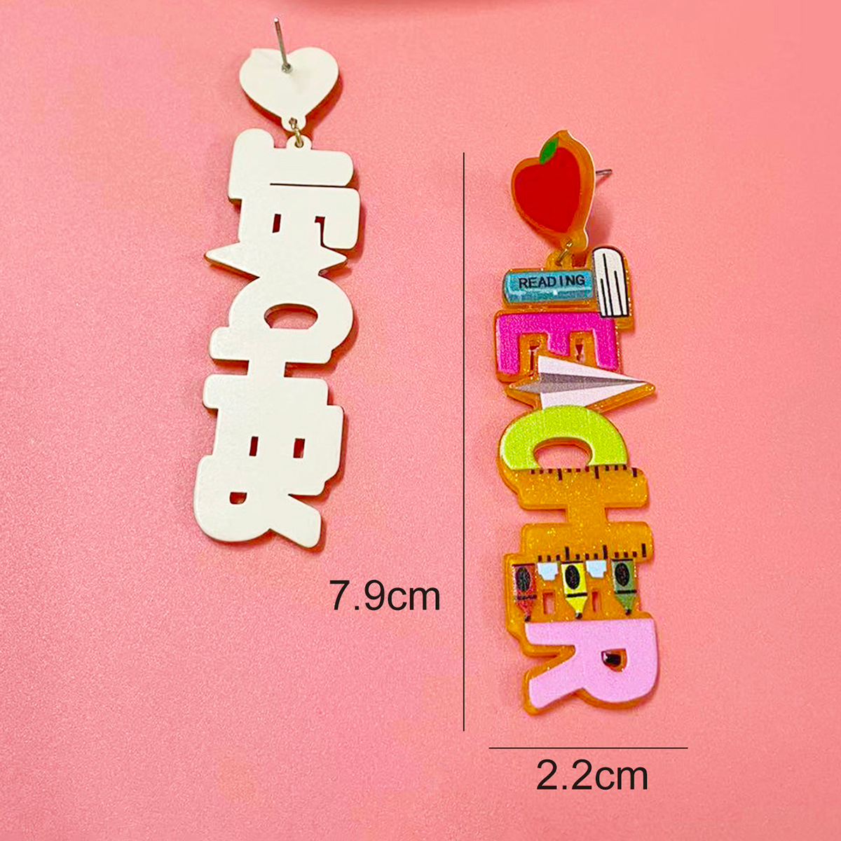 Heart Heart Letter TEACHER Acrylic Earrings
