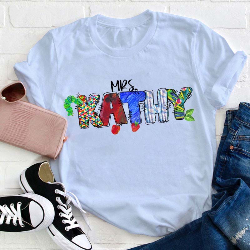 Personalized Name Caterpillar Apple Teacher T-Shirt