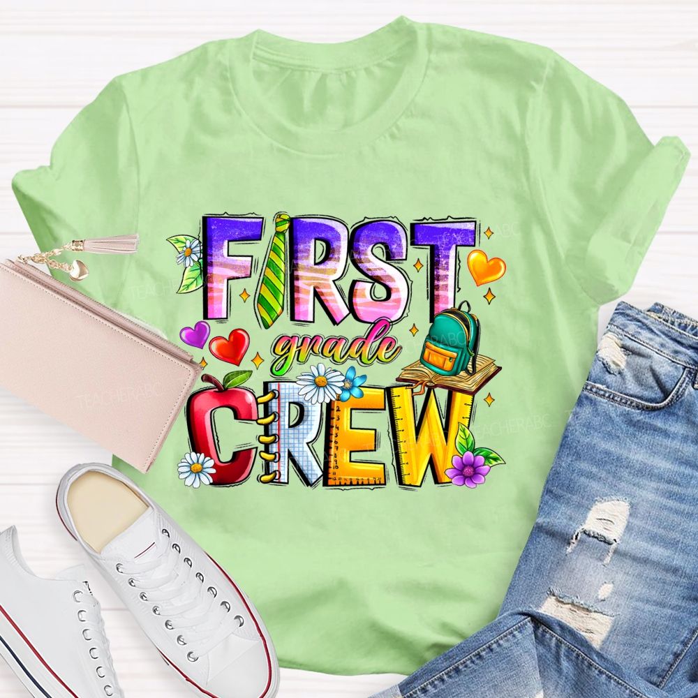 Personalized Grade First Grade Crew Apple Heart  Teacher T-Shirt