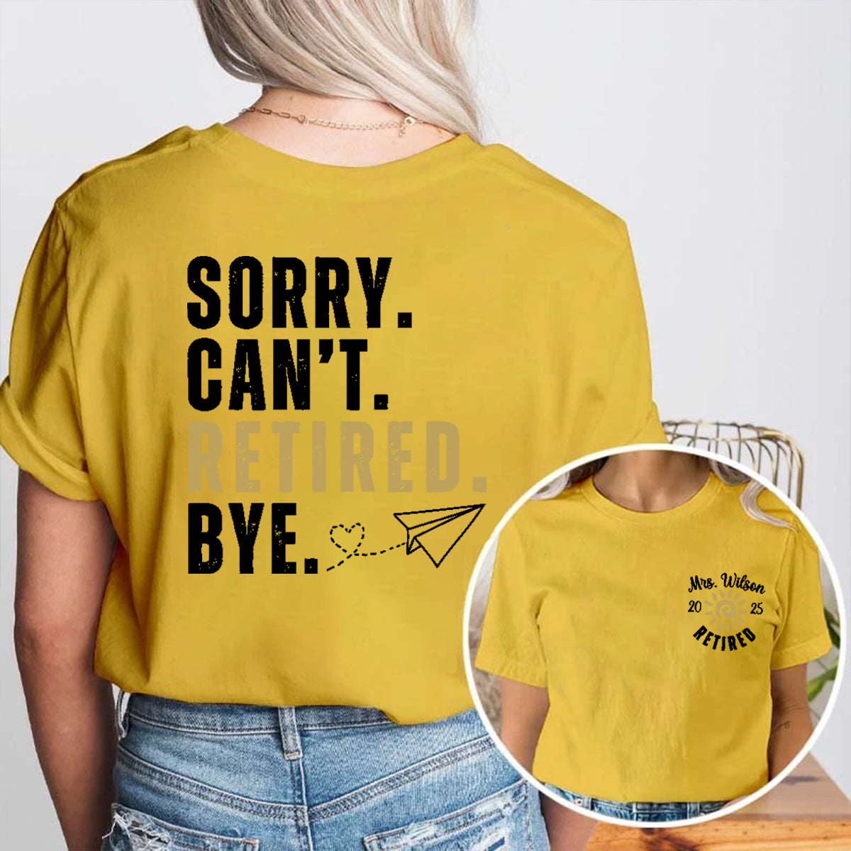 Personalized Name Retired Teacher Double Printed T-shirt